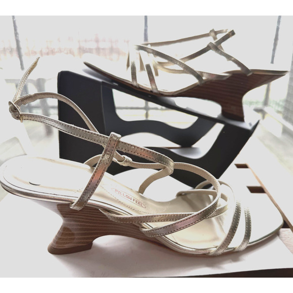 Amalfi by Rangoni Firenze Sandal Gold Sz -10 M Statement Heel Pillow Soft Italy - Picture 10 of 16